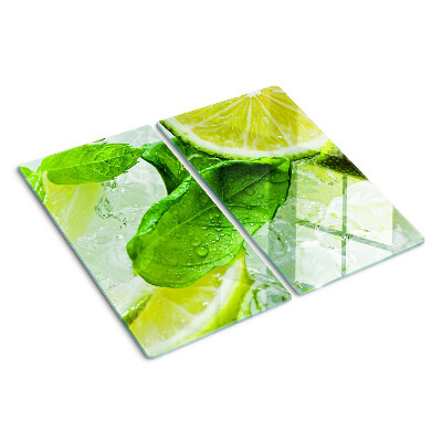 Glass chopping board Lemons and mint leaves