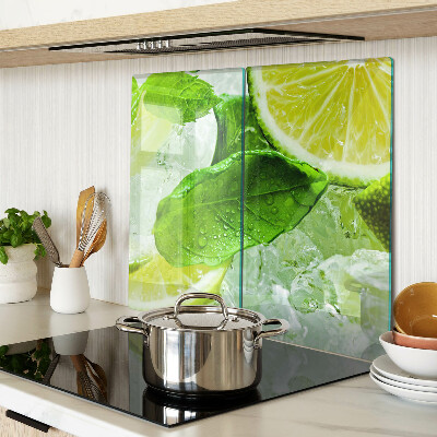 Glass chopping board Lemons and mint leaves