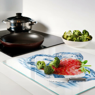 Glass kitchen board Strawberry in ice