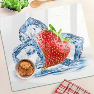 Glass kitchen board Strawberry in ice