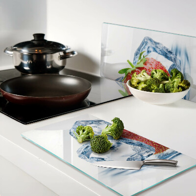 Glass kitchen board Strawberry in ice