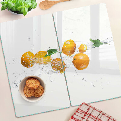 Glass chopping board Citrus with water