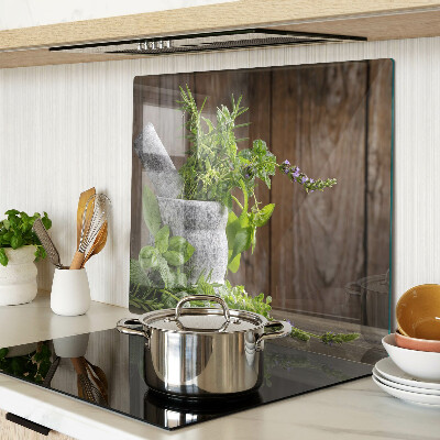 Glass chopping board Herbs in a pot
