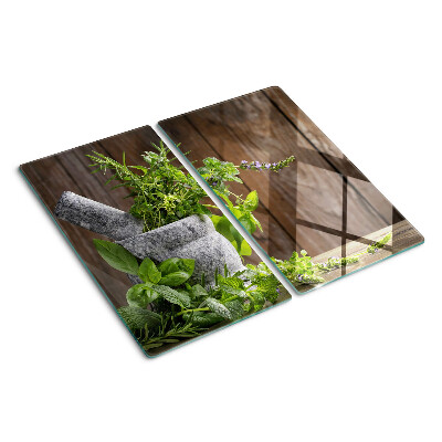 Glass chopping board Herbs in a pot