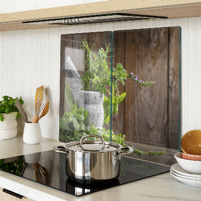 Glass chopping board Herbs in a pot