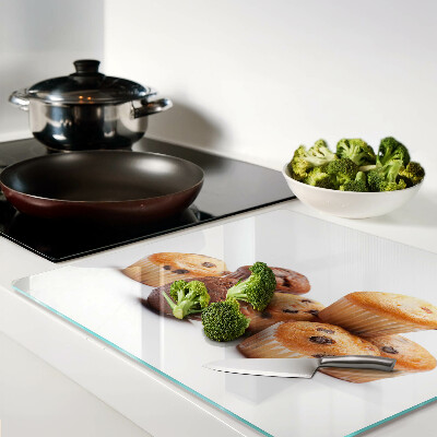 Glass chopping board Chocolate and vanilla muffins
