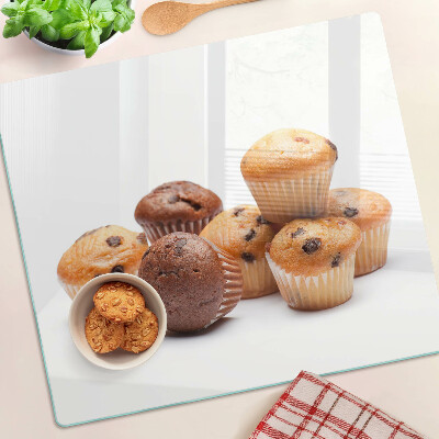 Glass chopping board Chocolate and vanilla muffins