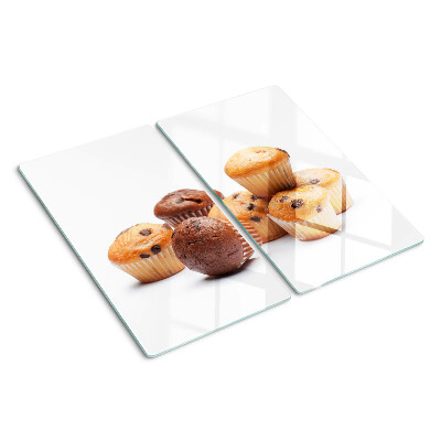 Glass chopping board Chocolate and vanilla muffins