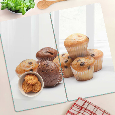 Glass chopping board Chocolate and vanilla muffins