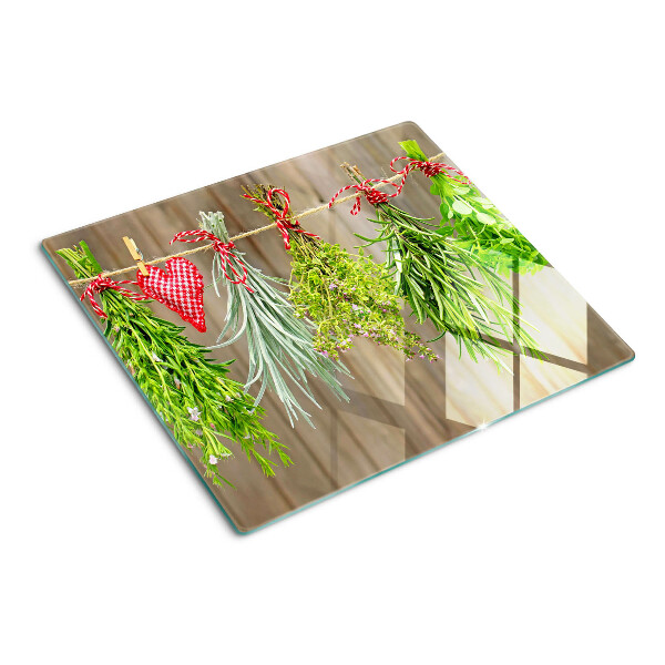Glass chopping board Herbs on a String