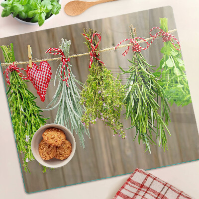 Glass chopping board Herbs on a String