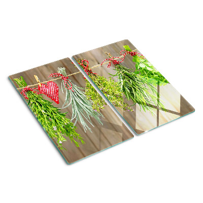 Glass chopping board Herbs on a String