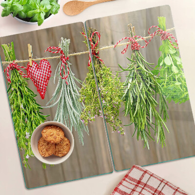 Glass chopping board Herbs on a String
