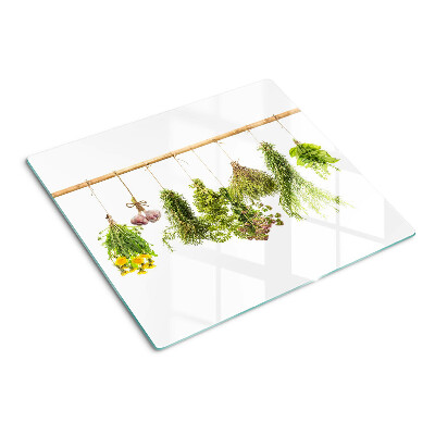 Glass kitchen board Herbs in hanging bunches