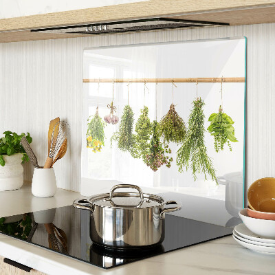 Glass kitchen board Herbs in hanging bunches