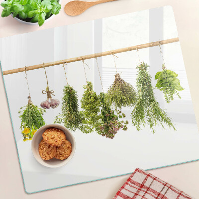 Glass kitchen board Herbs in hanging bunches