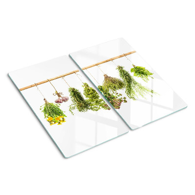 Glass kitchen board Herbs in hanging bunches