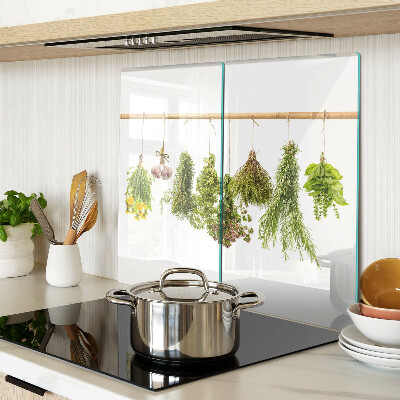 Glass kitchen board Herbs in hanging bunches