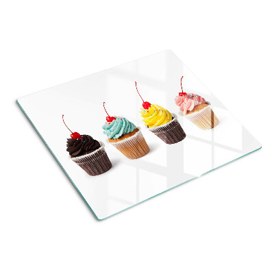Glass chopping board Cupcake with whipped cream and cherry