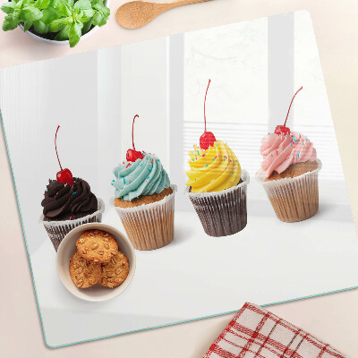 Glass chopping board Cupcake with whipped cream and cherry