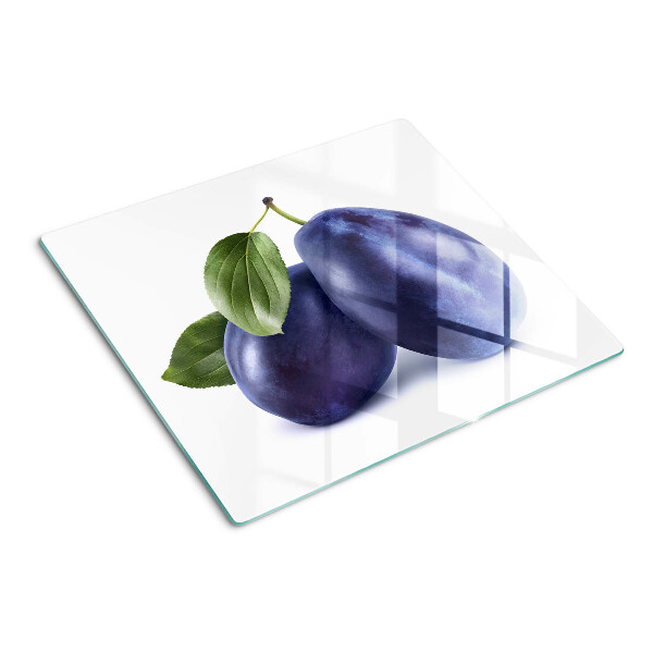 Glass chopping board Plums with leaves