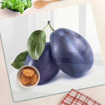 Glass chopping board Plums with leaves