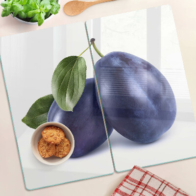 Glass chopping board Plums with leaves
