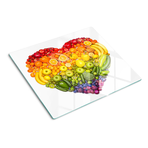 Glass kitchen board Rainbow Fruit Heart