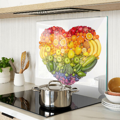 Glass kitchen board Rainbow Fruit Heart