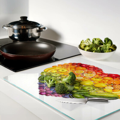 Glass kitchen board Rainbow Fruit Heart