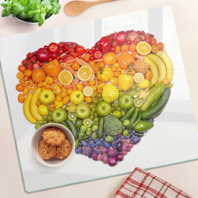 Glass kitchen board Rainbow Fruit Heart