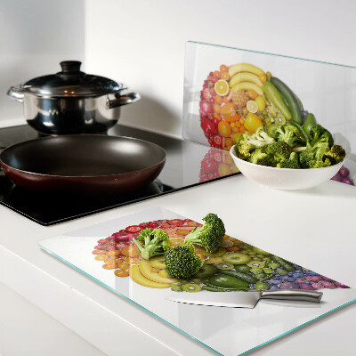 Glass kitchen board Rainbow Fruit Heart