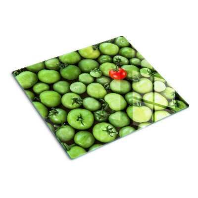 Glass chopping board Green tomatoes with a red accent