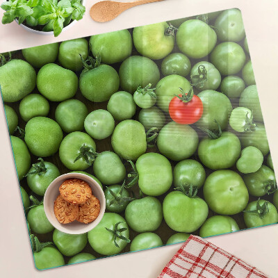 Glass chopping board Green tomatoes with a red accent