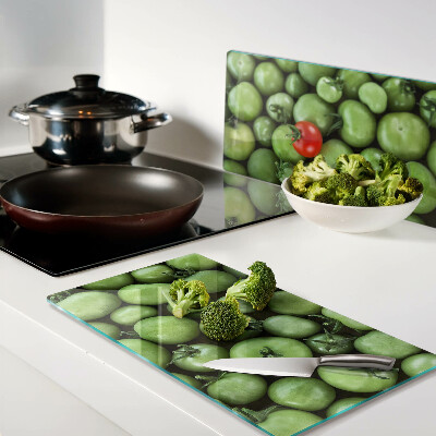 Glass chopping board Green tomatoes with a red accent