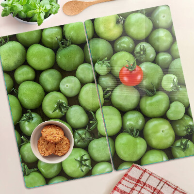 Glass chopping board Green tomatoes with a red accent