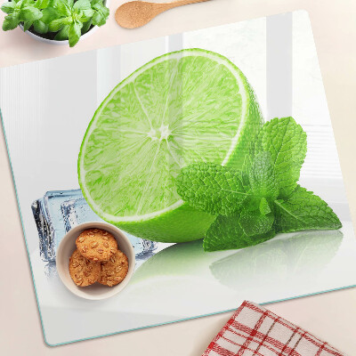 Glass chopping board Lime with mint and ice