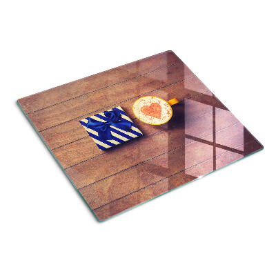 Glass chopping board A gift with a heart on a cup