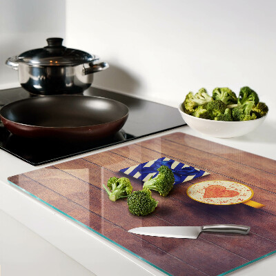 Glass chopping board A gift with a heart on a cup