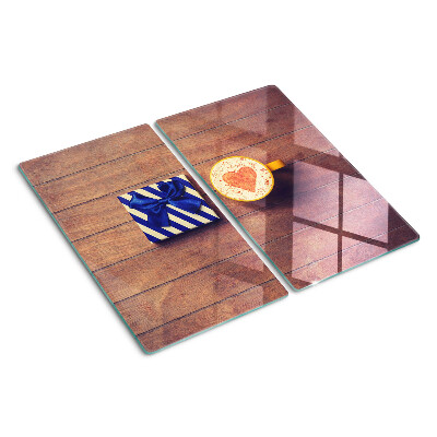 Glass chopping board A gift with a heart on a cup