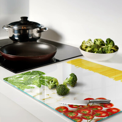 Glass chopping board Pasta with herbs and tomatoes
