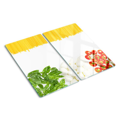 Glass chopping board Pasta with herbs and tomatoes