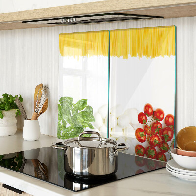 Glass chopping board Pasta with herbs and tomatoes