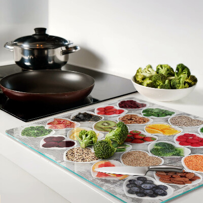 Glass kitchen board Fruits and vegetables in hearts