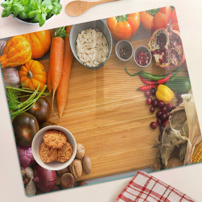 Glass kitchen board Vegetable and fruit theme