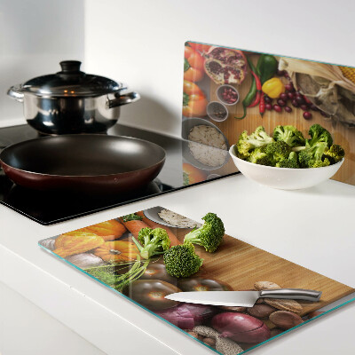 Glass kitchen board Vegetable and fruit theme