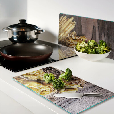 Glass chopping board Pasta and wooden accents