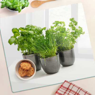 Glass kitchen board Herbs in pots