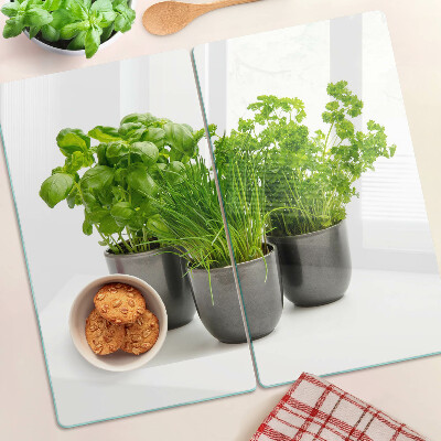 Glass kitchen board Herbs in pots