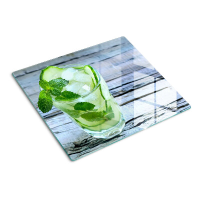 Glass chopping board Refreshing cocktail with mint